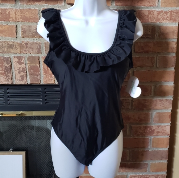 NWT Sugar Coast by Lolli Black Ruffled One Piece Swimsuit S in white M in black - Picture 2 of 6